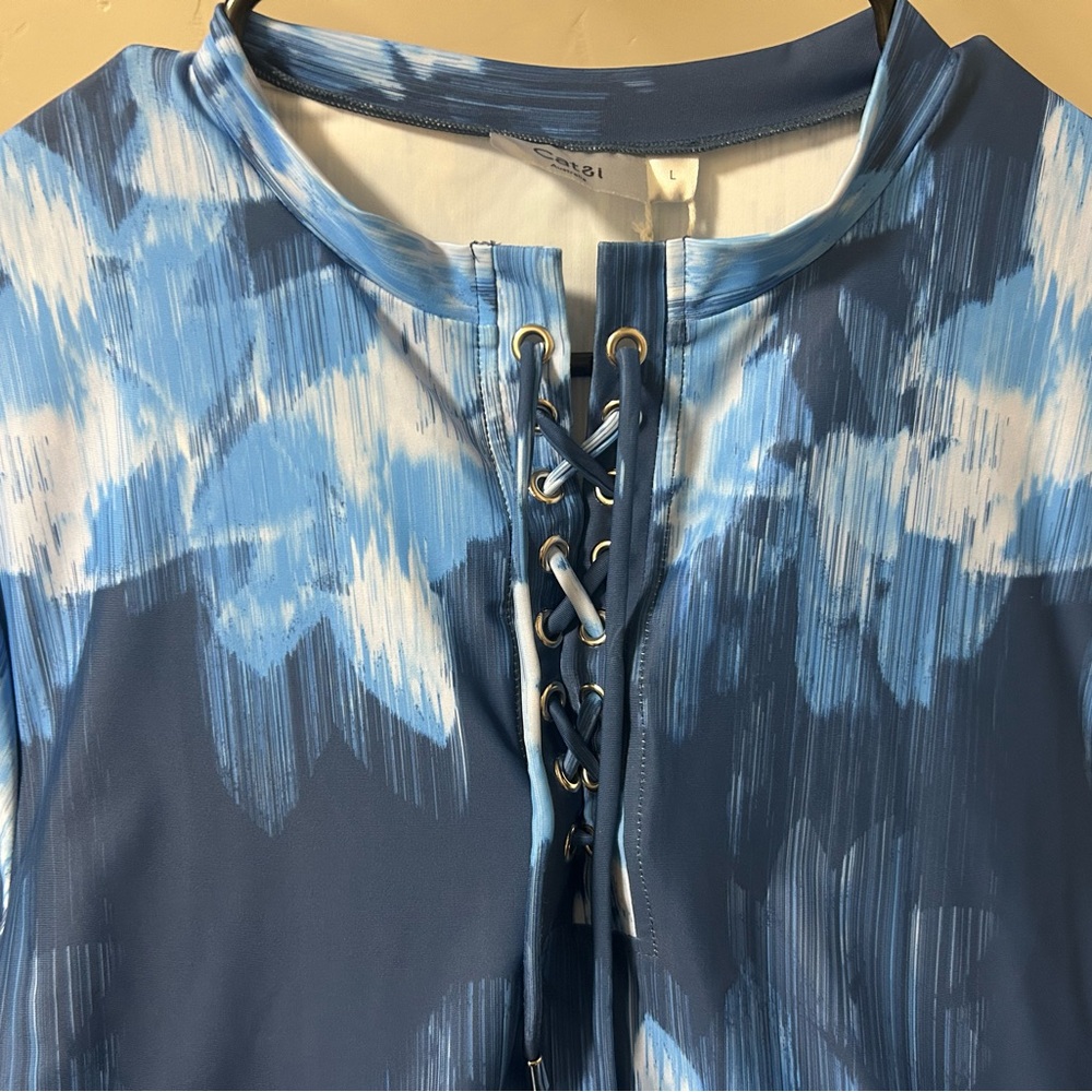 Blue and White Lace-Up Rashi /swim coverup